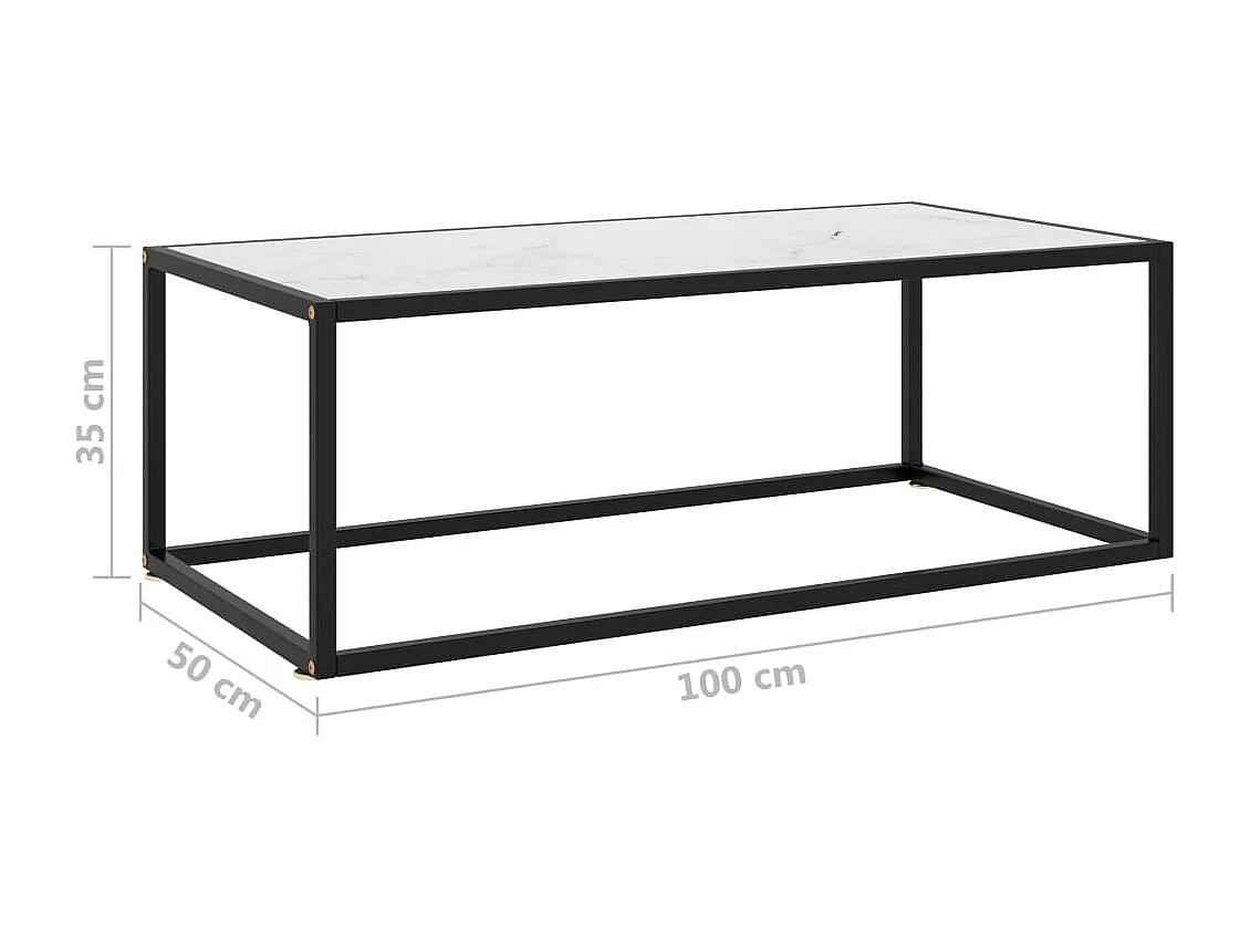 Table basse Noir avec verre marbre blanc 100x50x35