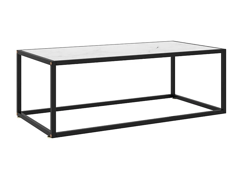 Table basse Noir avec verre marbre blanc 100x50x35