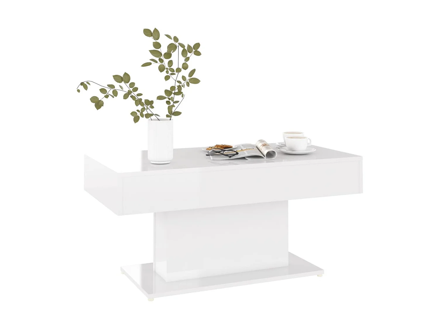 Mesa de centro madera contrachapada blanco brillante 96x50x45cm