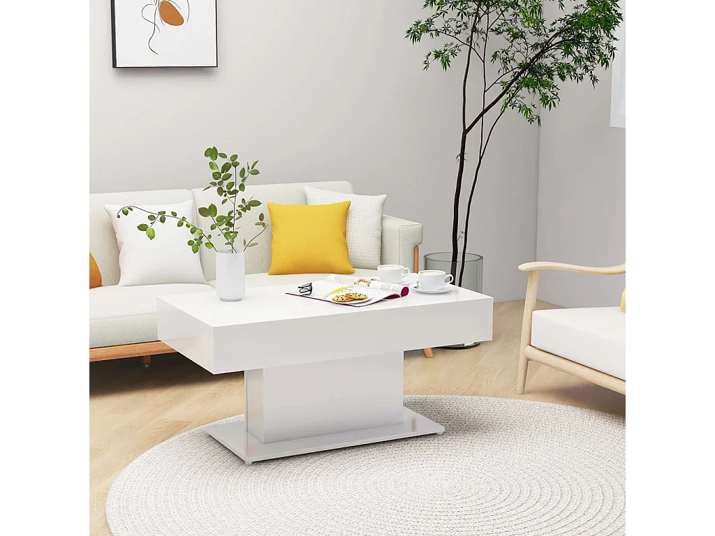 Mesa de centro madera contrachapada blanco brillante 96x50x45cm