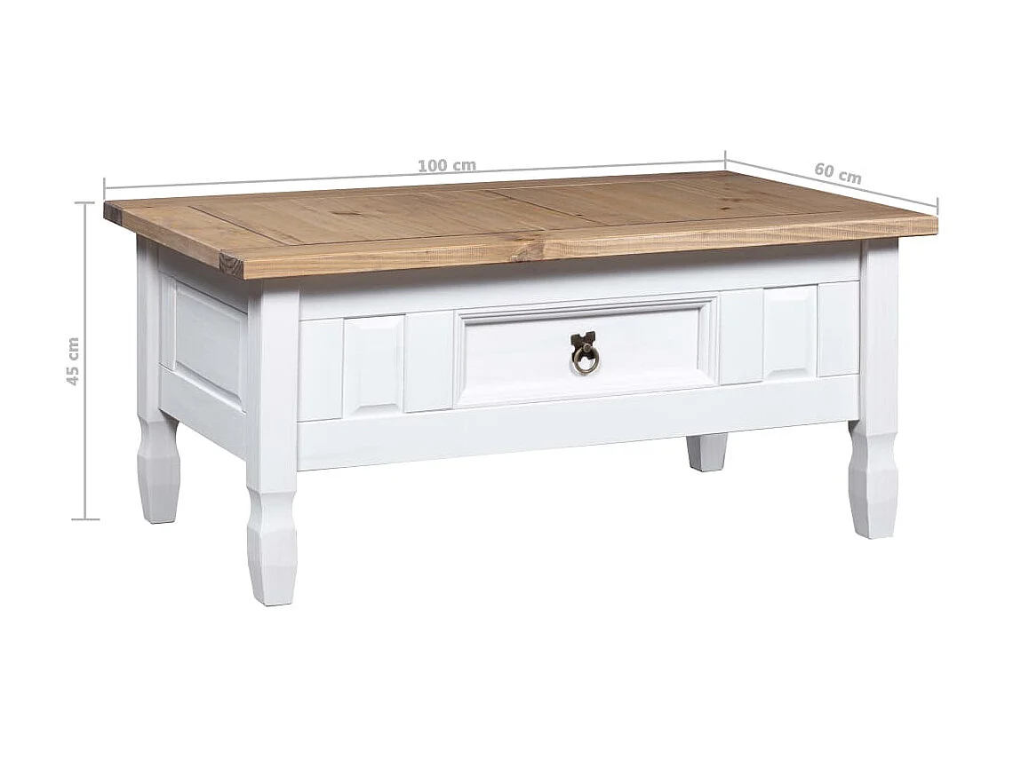 Table basse Pin mexicain Gamme Corona Blanc 100x60x45
