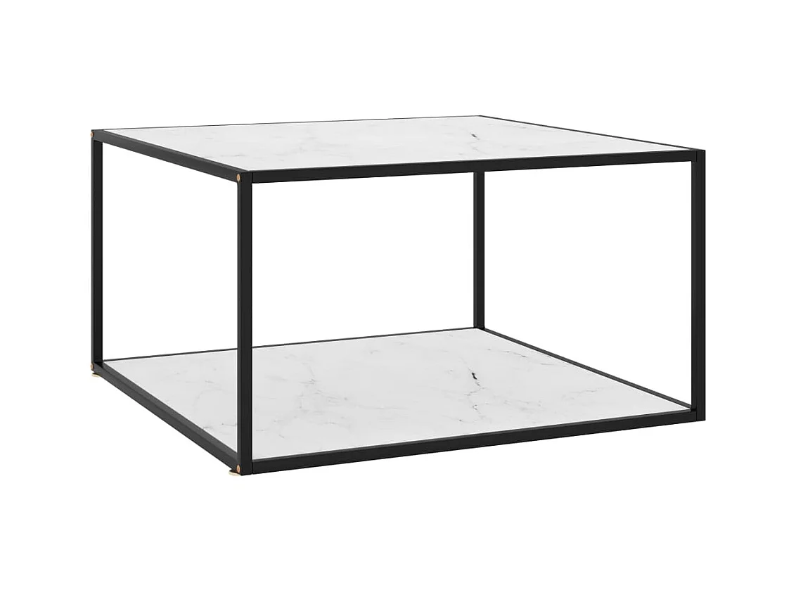 Table basse Noir avec verre marbre blanc 90x90x50