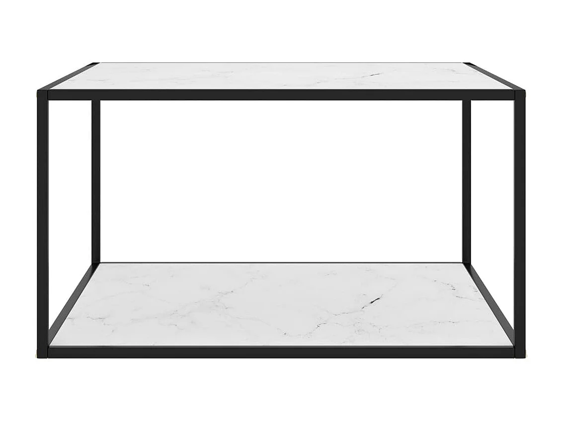Table basse Noir avec verre marbre blanc 90x90x50