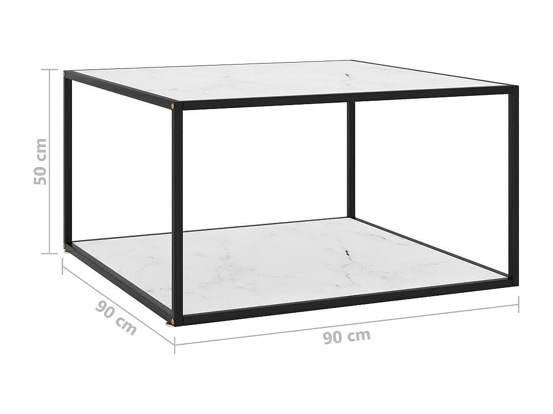 Table basse Noir avec verre marbre blanc 90x90x50