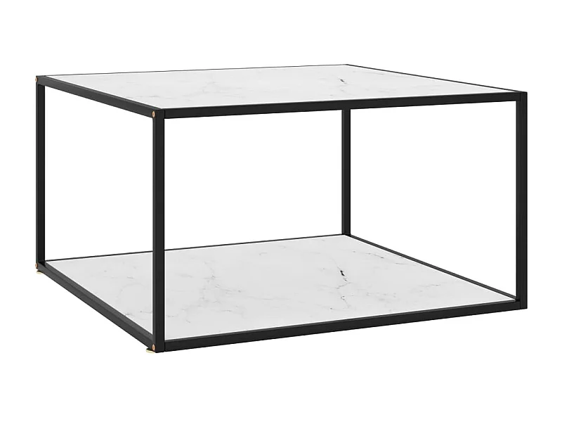 Table basse Noir avec verre marbre blanc 90x90x50