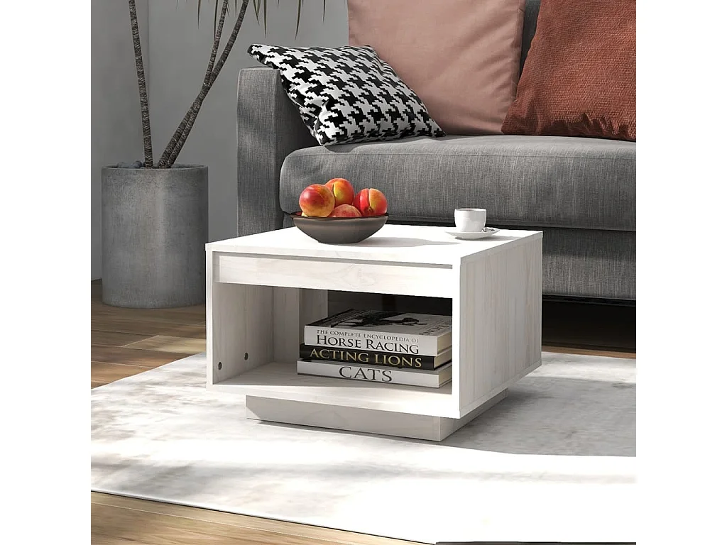Table basse Blanc 50x50x33,5 Bois de pin massif