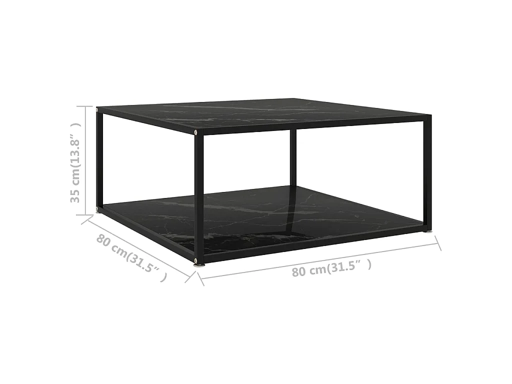 Table basse Noir 80x80x35 Verre trempé 2