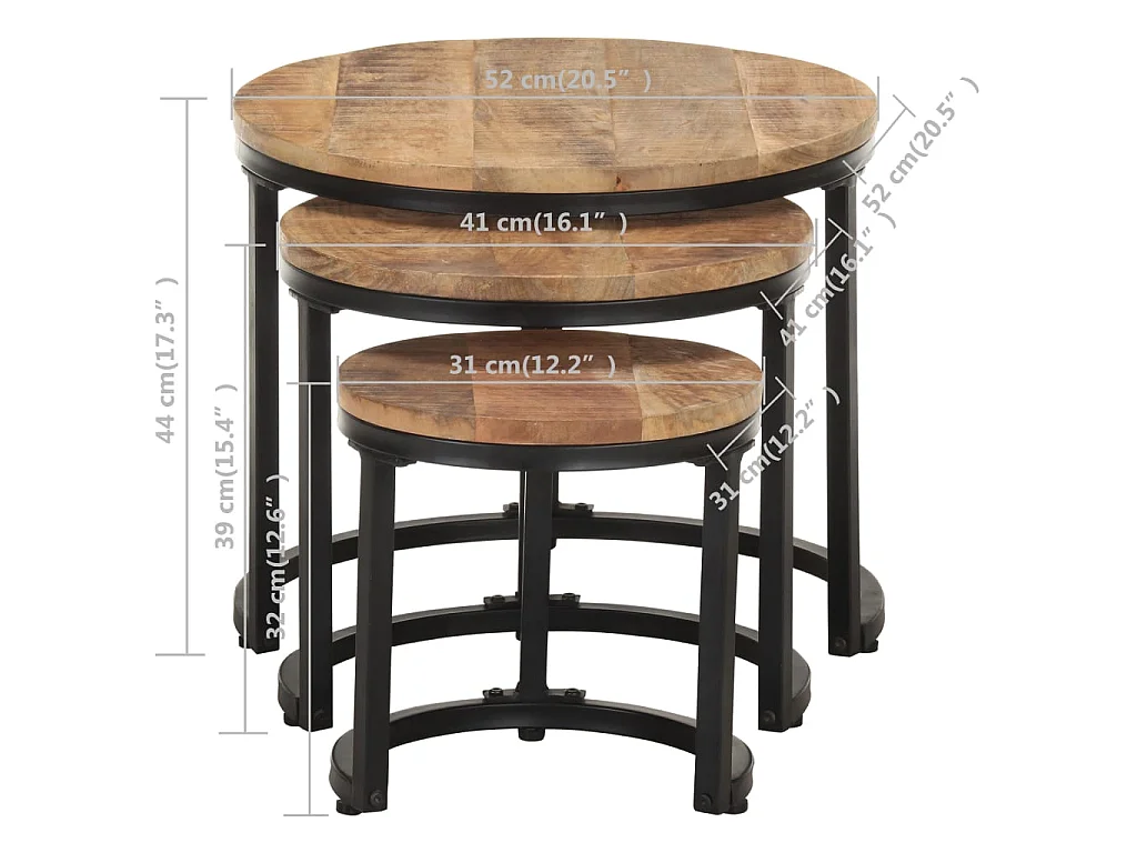 Tables d'appoint 3 pcs Bois de manguier brut