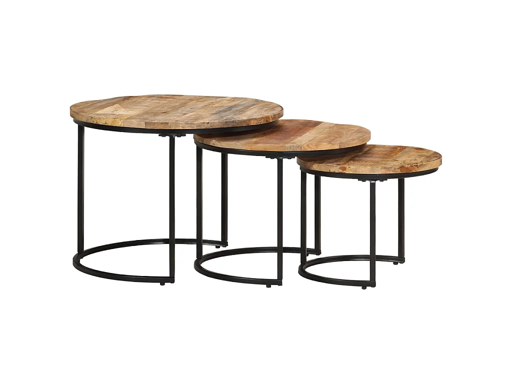 Tables gigognes 3 pcs Bois de manguier brut