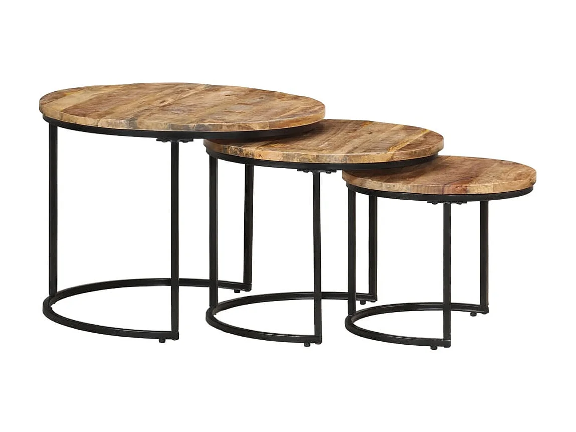 Tables gigognes 3 pcs Bois de manguier brut