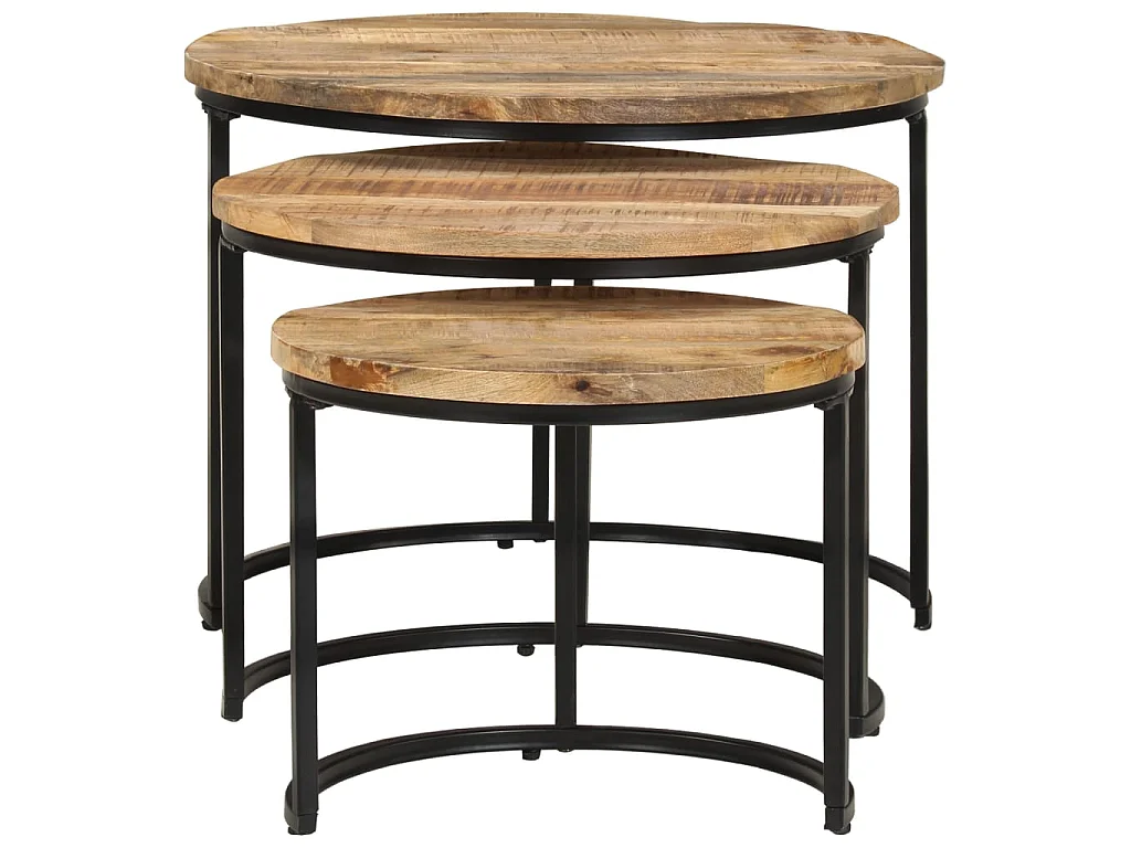 Tables gigognes 3 pcs Bois de manguier brut