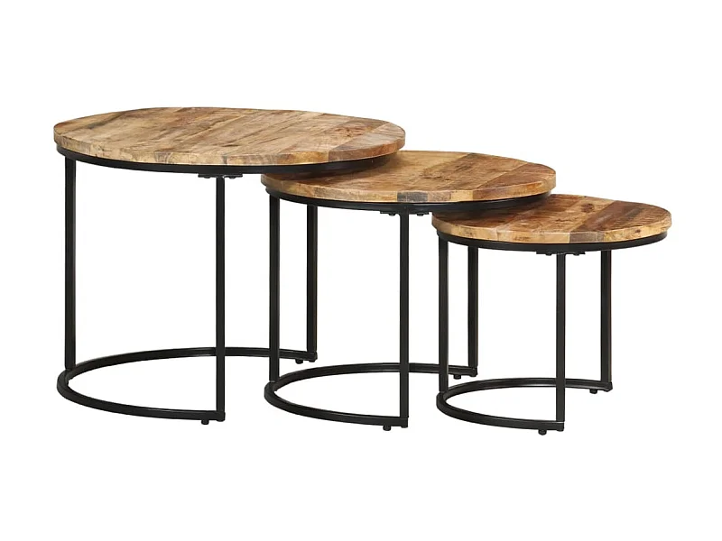 Tables gigognes 3 pcs Bois de manguier brut