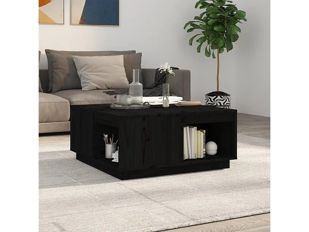 Table basse Noir 80x81x36,5 Bois massif de pin