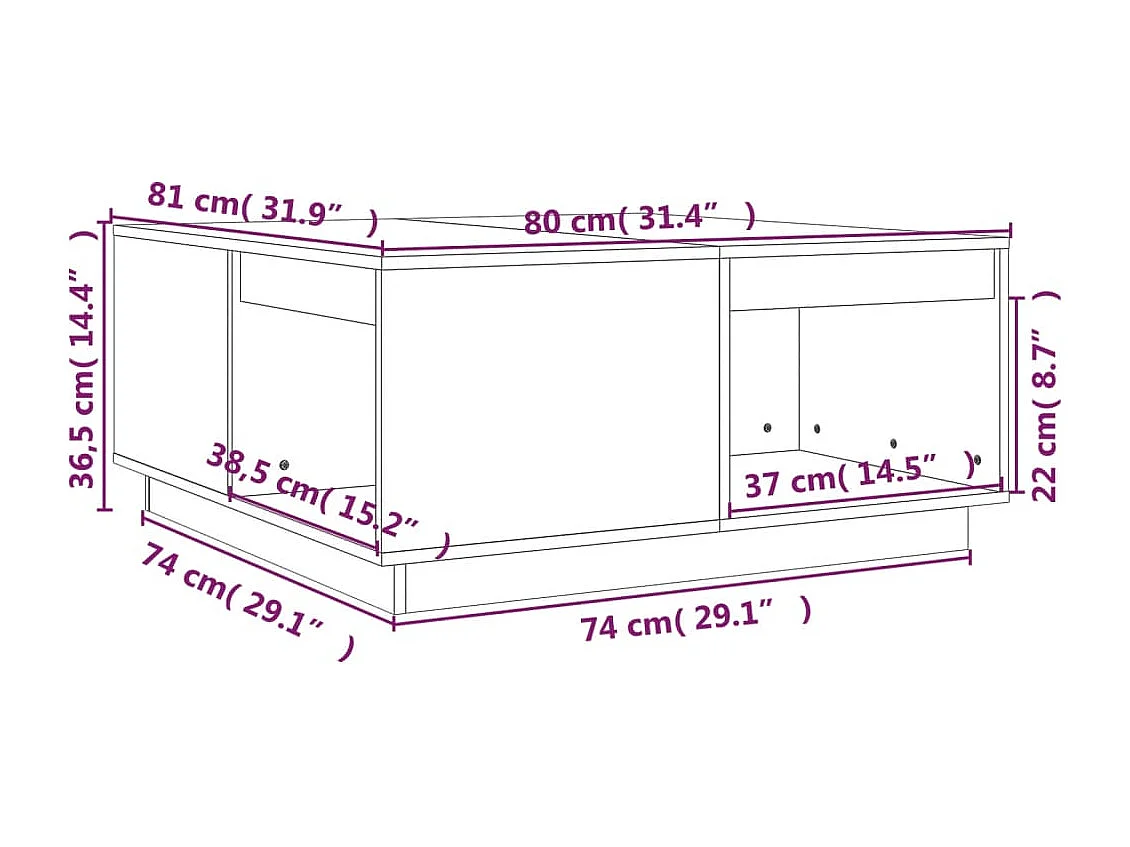 Table basse Noir 80x81x36,5 Bois massif de pin