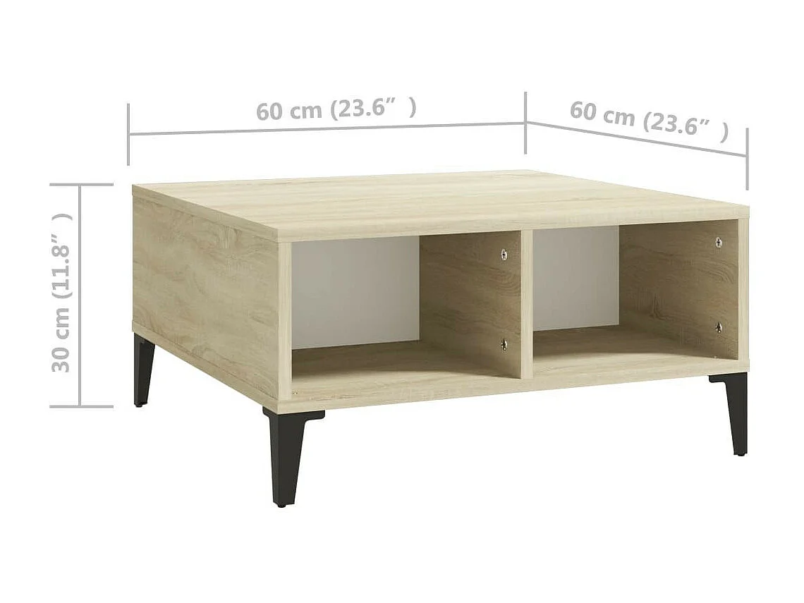 Table basse Blanc et chêne sonoma 60x60x30 2