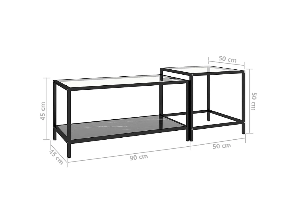 Tables à thé 2 pcs Verre trempé Noir 2