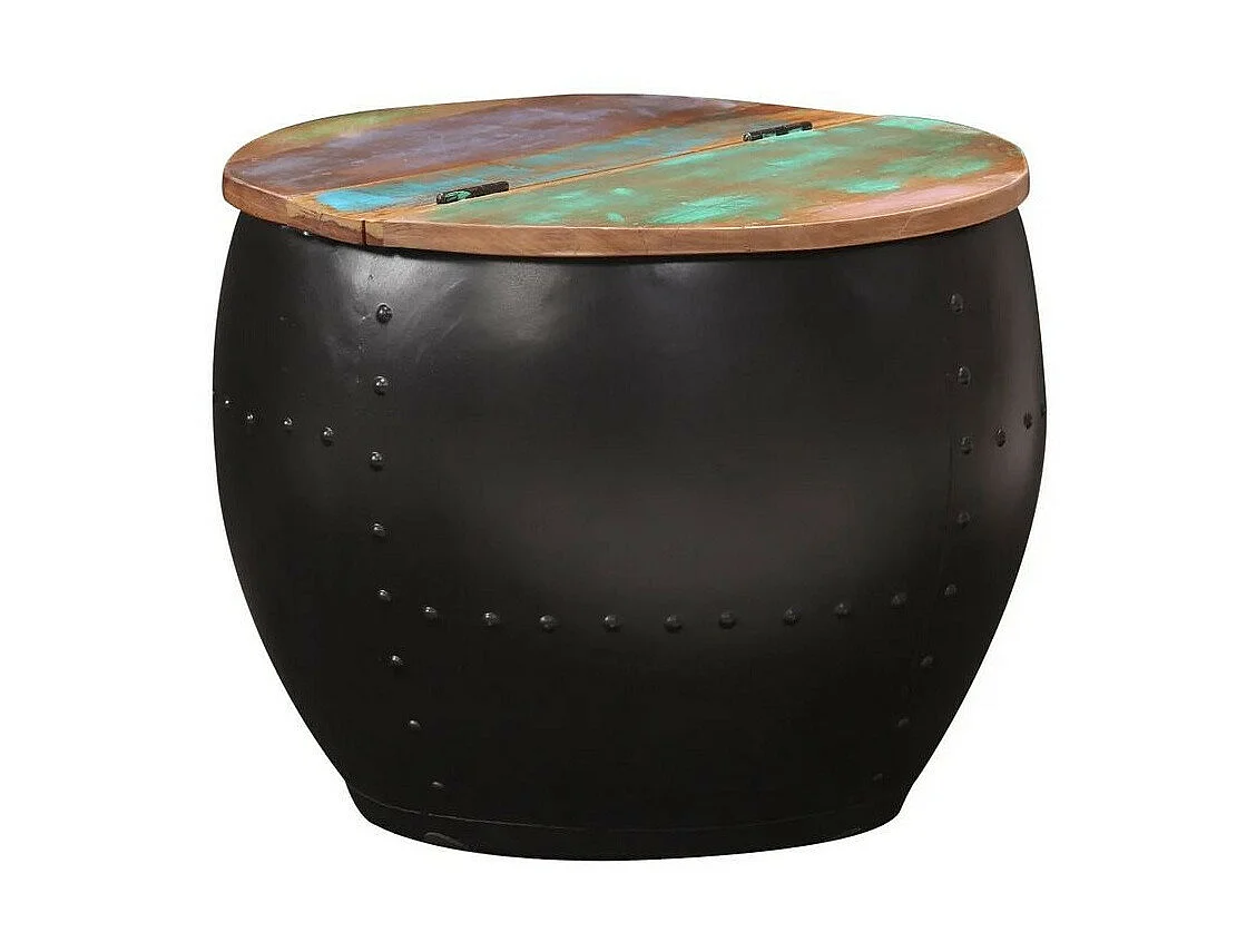 Table basse ronde bois de récupération et métal noir Tosah