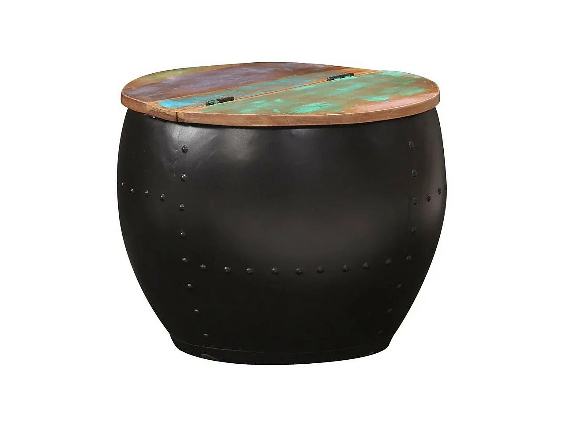 Table basse ronde bois de récupération et métal noir Tosah