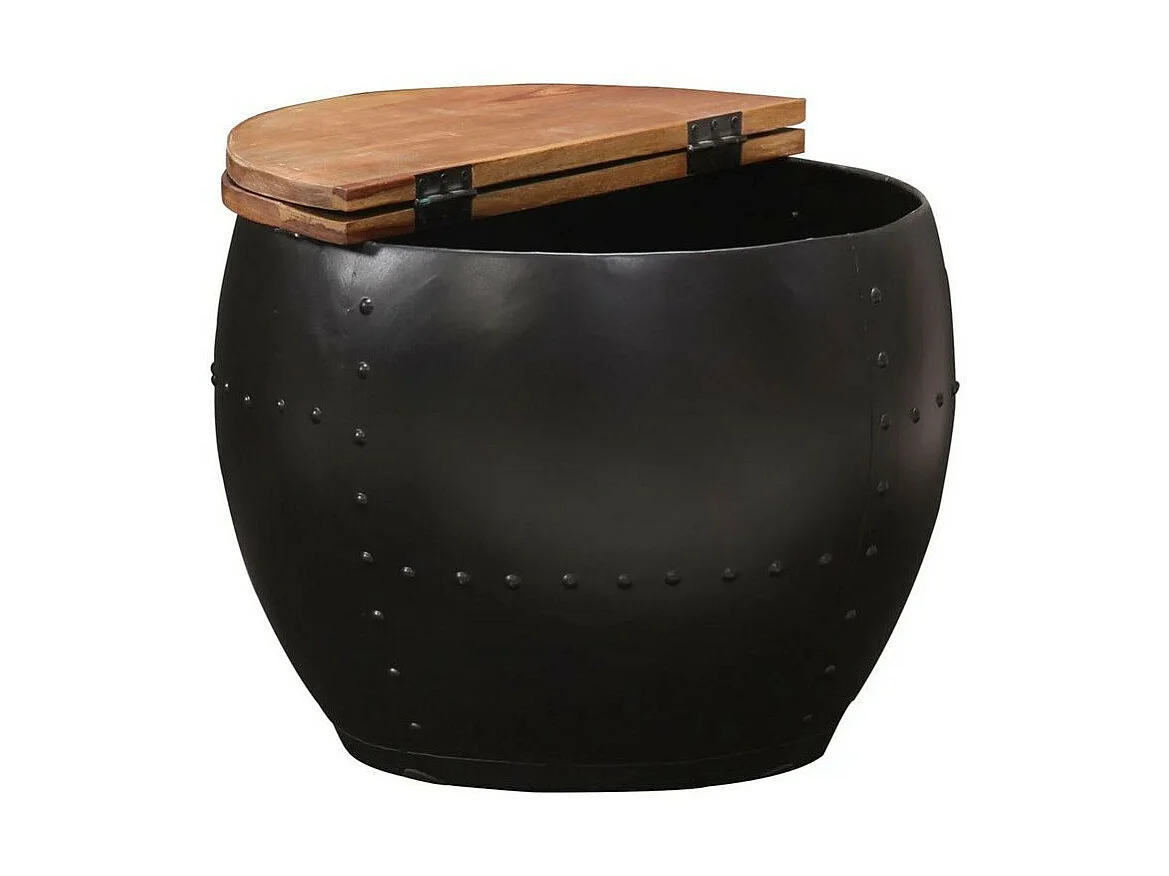 Table basse ronde bois de récupération et métal noir Tosah