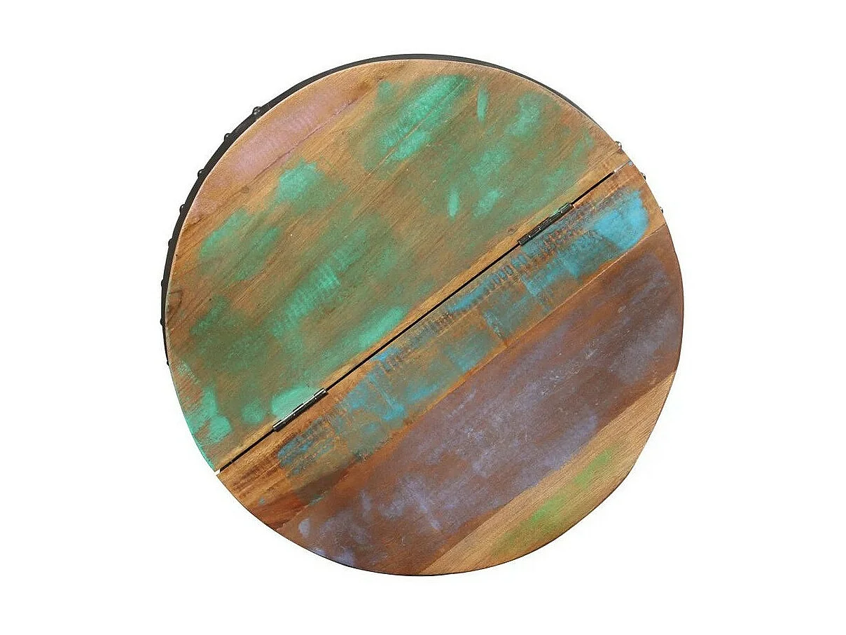 Table basse ronde bois de récupération et métal noir Tosah