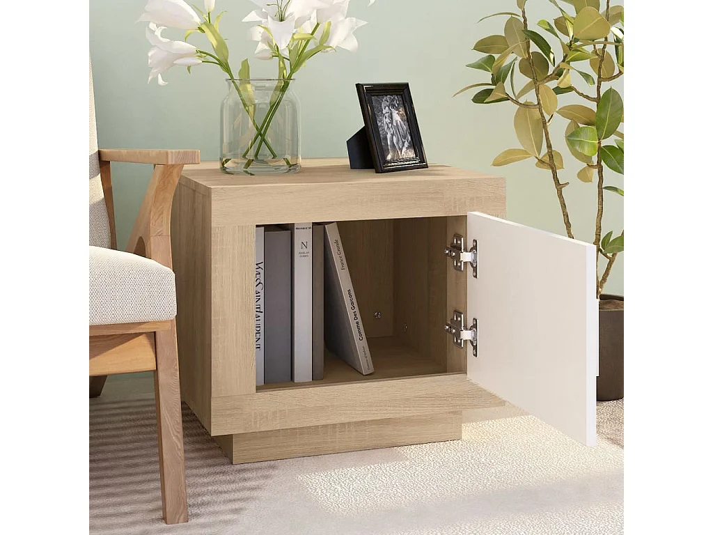 Table basse Blanc et chêne sonoma 51x50x45 Bois d'ingénierie