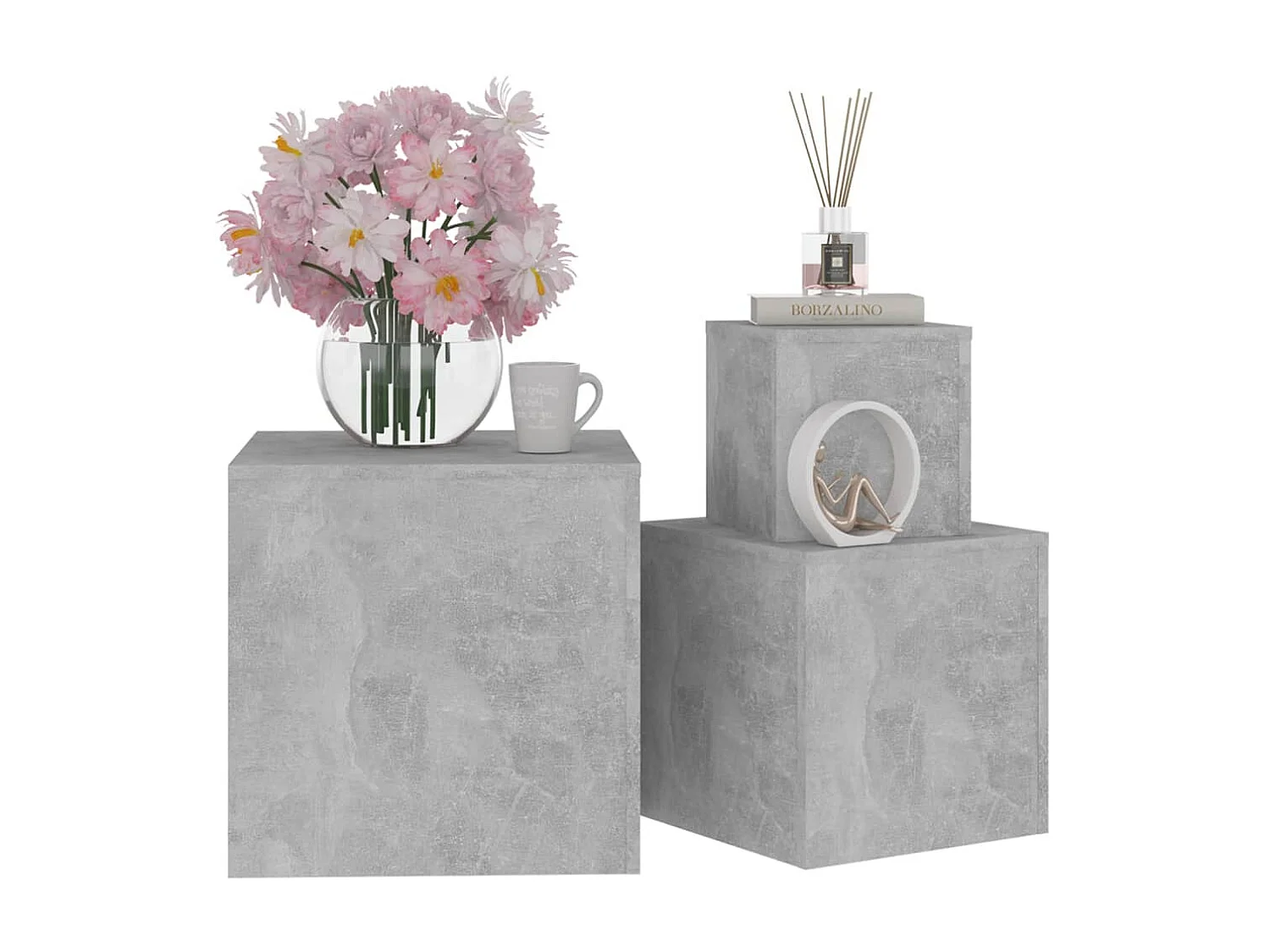 Tables d'appoint bois gris béton Palo - Lot de 3