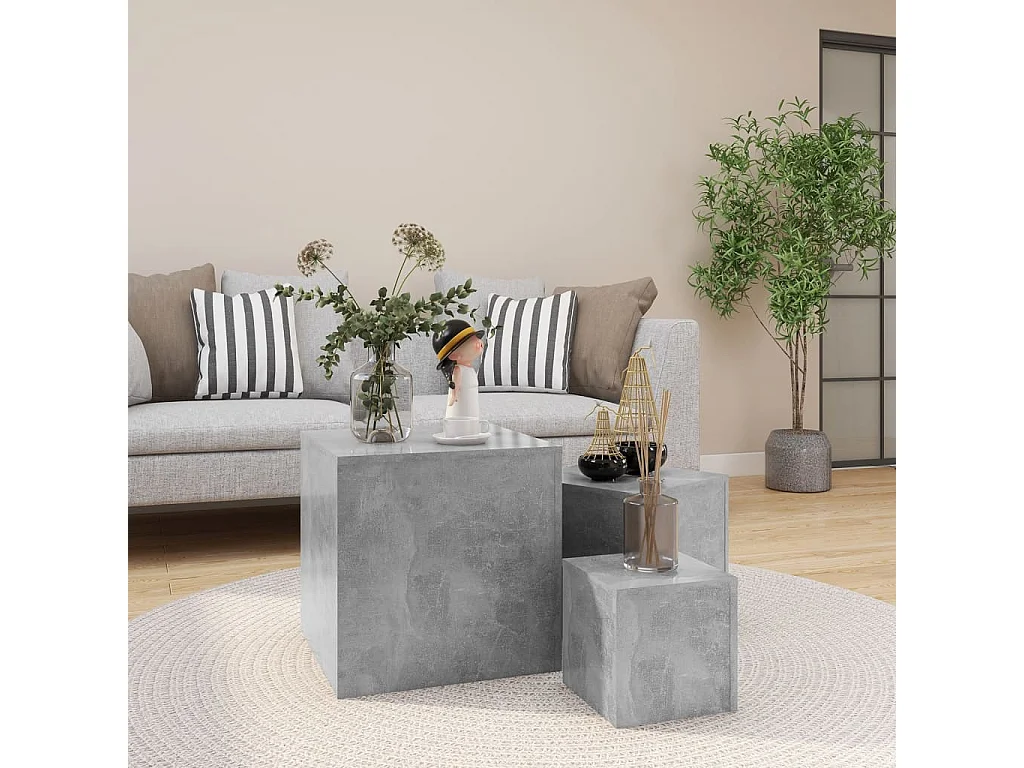 Tables d'appoint bois gris béton Palo - Lot de 3