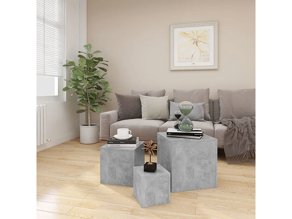 Tables d'appoint bois gris béton Palo - Lot de 3