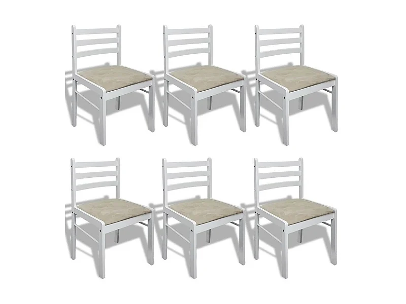 Chaise hévéa massif blanc et assise tissu Yano - Lot de 6