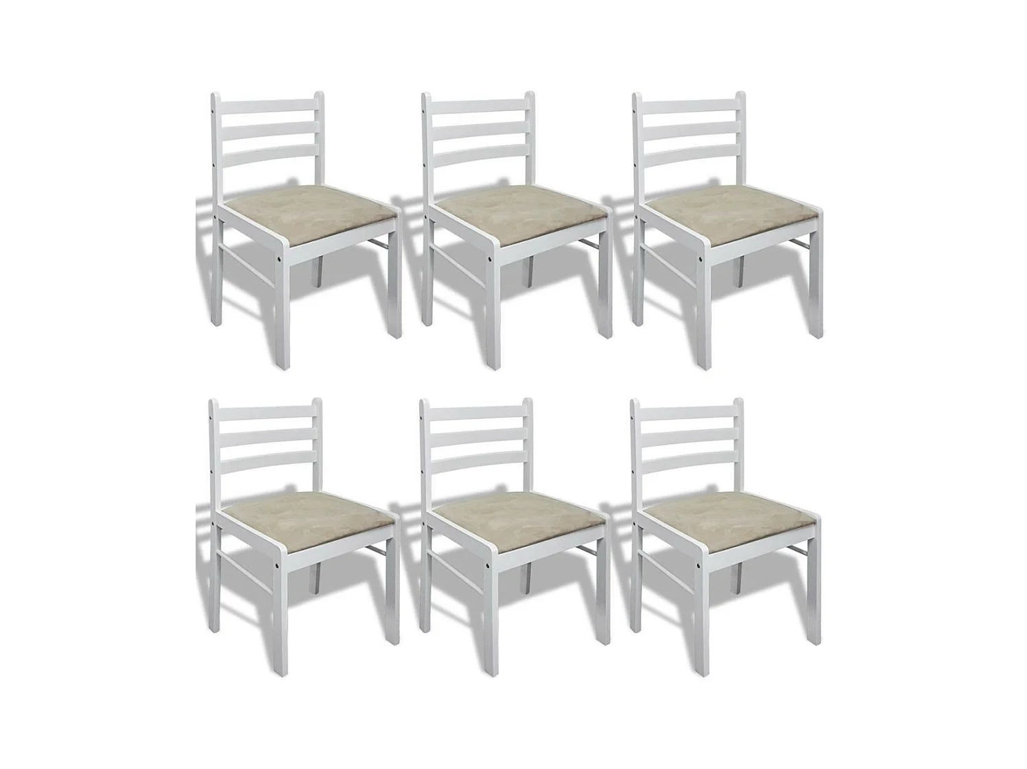 Chaise hévéa massif blanc et assise tissu Yano - Lot de 6