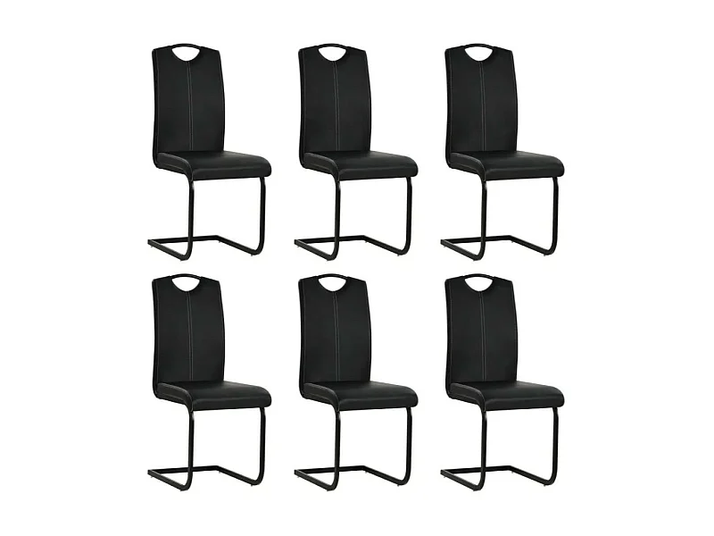 Chaise similicuir noir et pieds métal chromé Mikarelane - Lot de 6