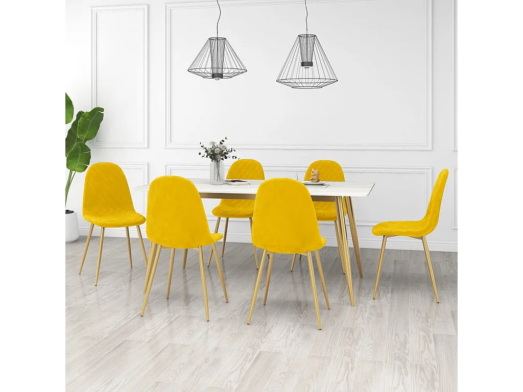 Chaises de salle à manger 6 pcs Jaune moutarde Velours 6