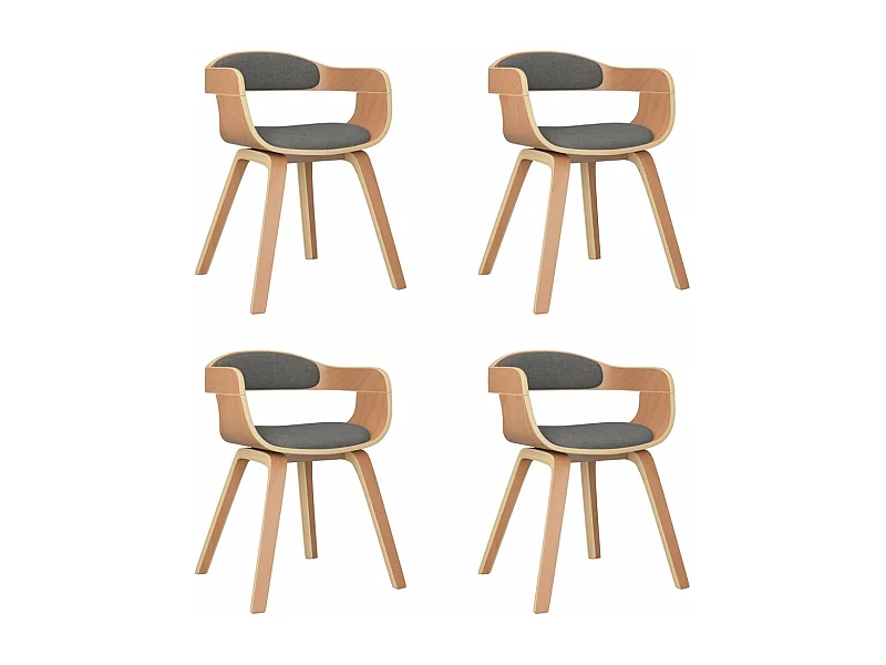 Chaises de salle à manger 4 pcs Gris clair Bois courbé et tissu