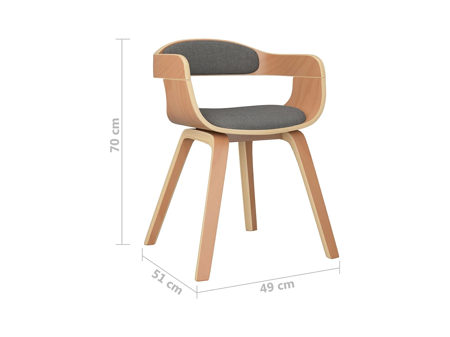 Chaises de salle à manger 4 pcs Gris clair Bois courbé et tissu