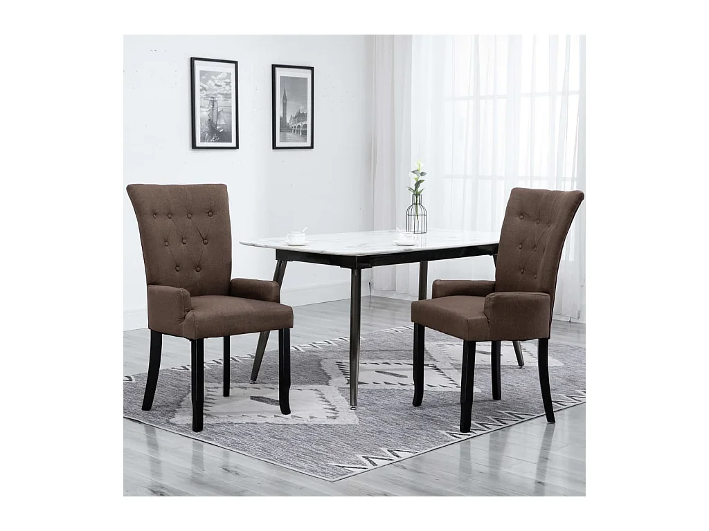 Chaise de salle à manger avec accoudoirs Marron Tissu