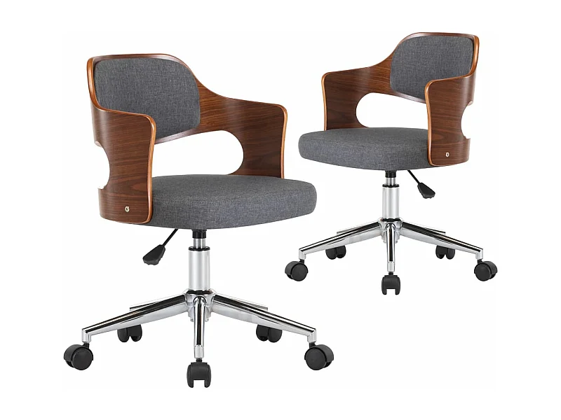 Chaises pivotantes à dîner 2 pcs Gris Bois courbé et tissu 2