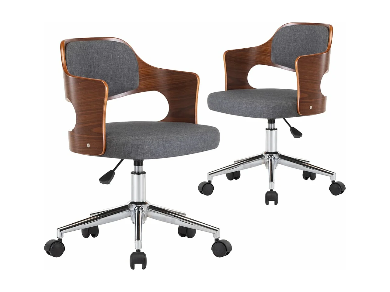 Chaises pivotantes à dîner 2 pcs Gris Bois courbé et tissu 2