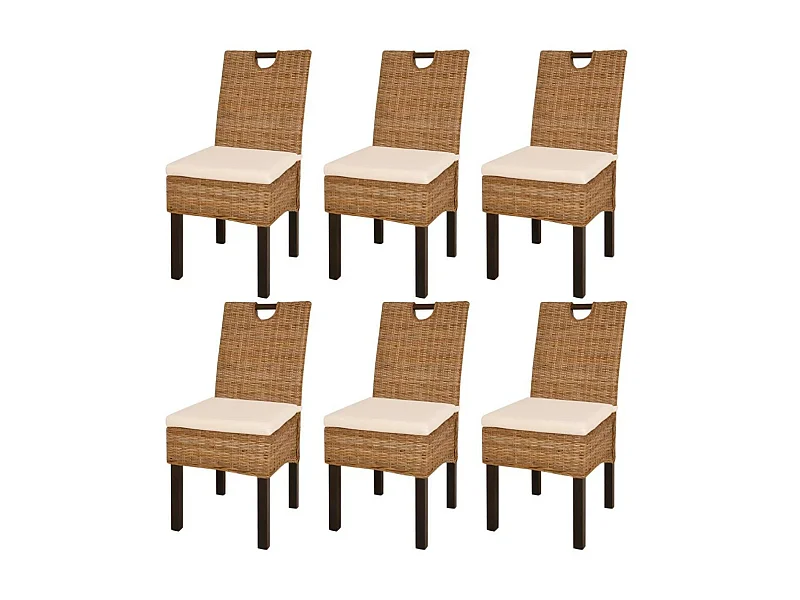 Chaises de salle à manger 6 pcs Rotin Kubu Bois de manguier