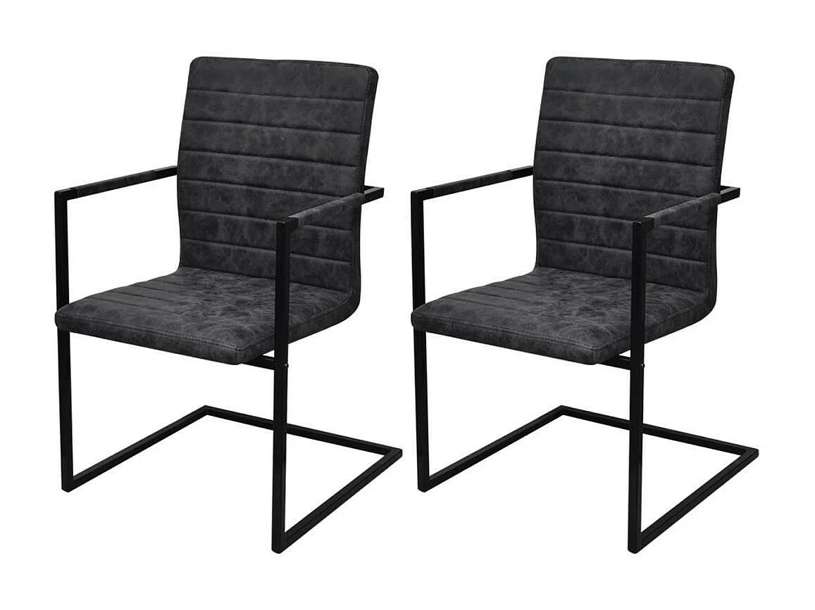 Chaises de salle à manger cantilever 2 pcs Noir Similicuir 3