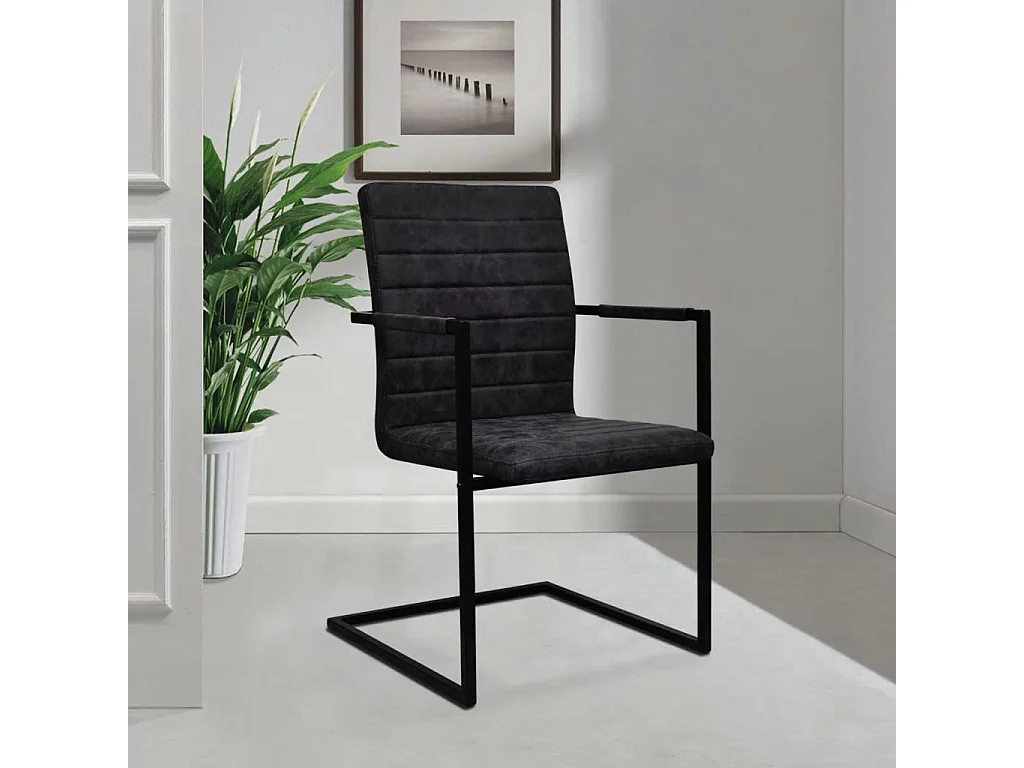 Chaises de salle à manger cantilever 2 pcs Noir Similicuir 3