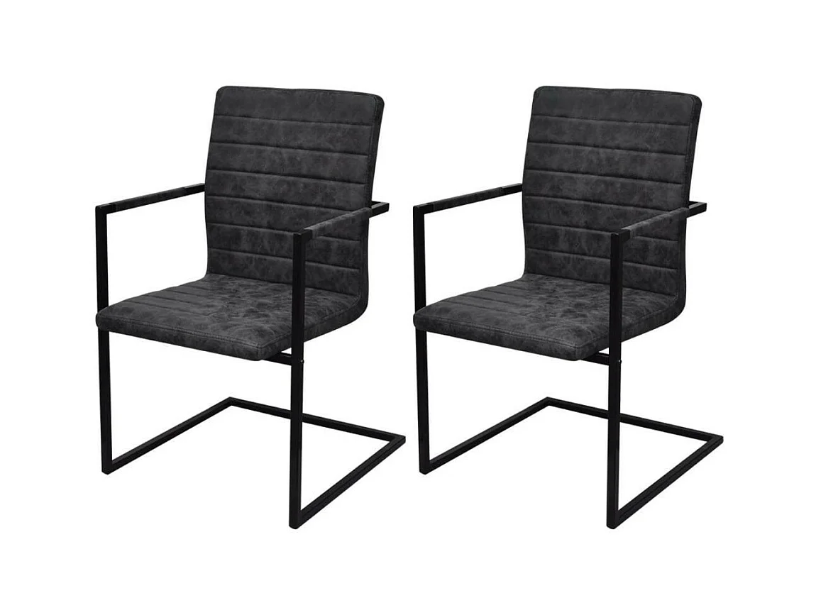 Chaises de salle à manger cantilever 2 pcs Noir Similicuir 3