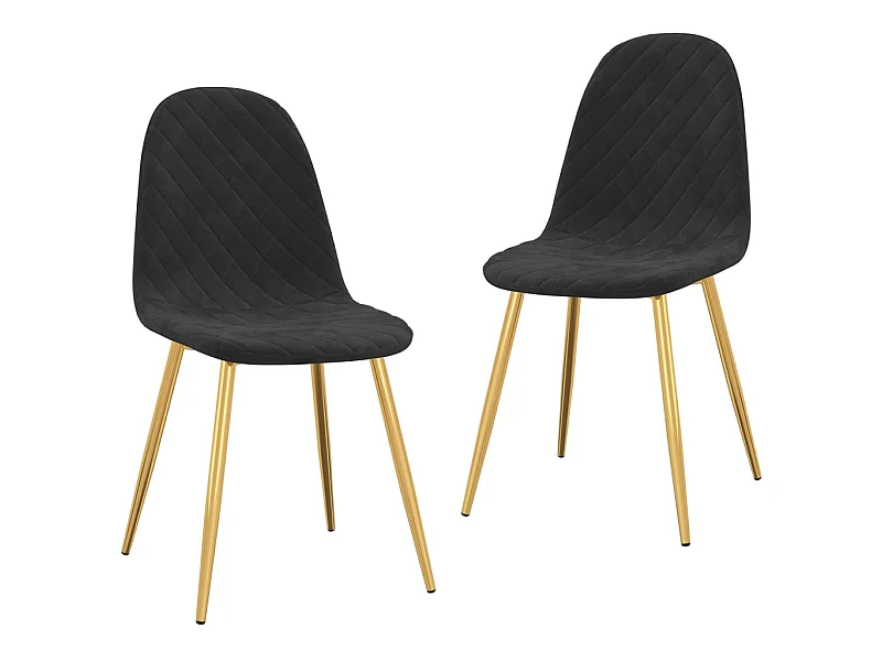 Chaise pieds métal doré et assise velours noir Skyla - Lot de 2