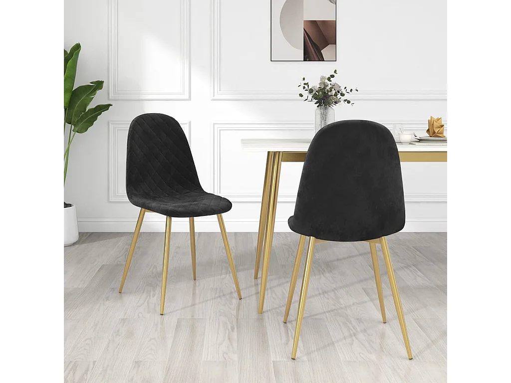 Chaise pieds métal doré et assise velours noir Skyla - Lot de 2