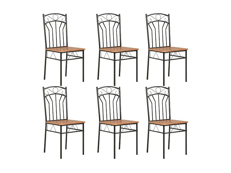 Chaises de salle à manger 6 pcs Marron MDFChaise de salle à manger bois foncé et métal noir Wave - Lot de 6