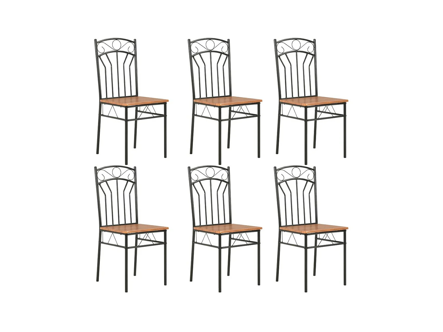Chaises de salle à manger 6 pcs Marron MDFChaise de salle à manger bois foncé et métal noir Wave - Lot de 6