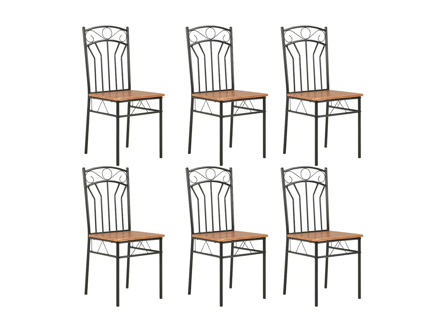 Chaises de salle à manger 6 pcs Marron MDFChaise de salle à manger bois foncé et métal noir Wave - Lot de 6