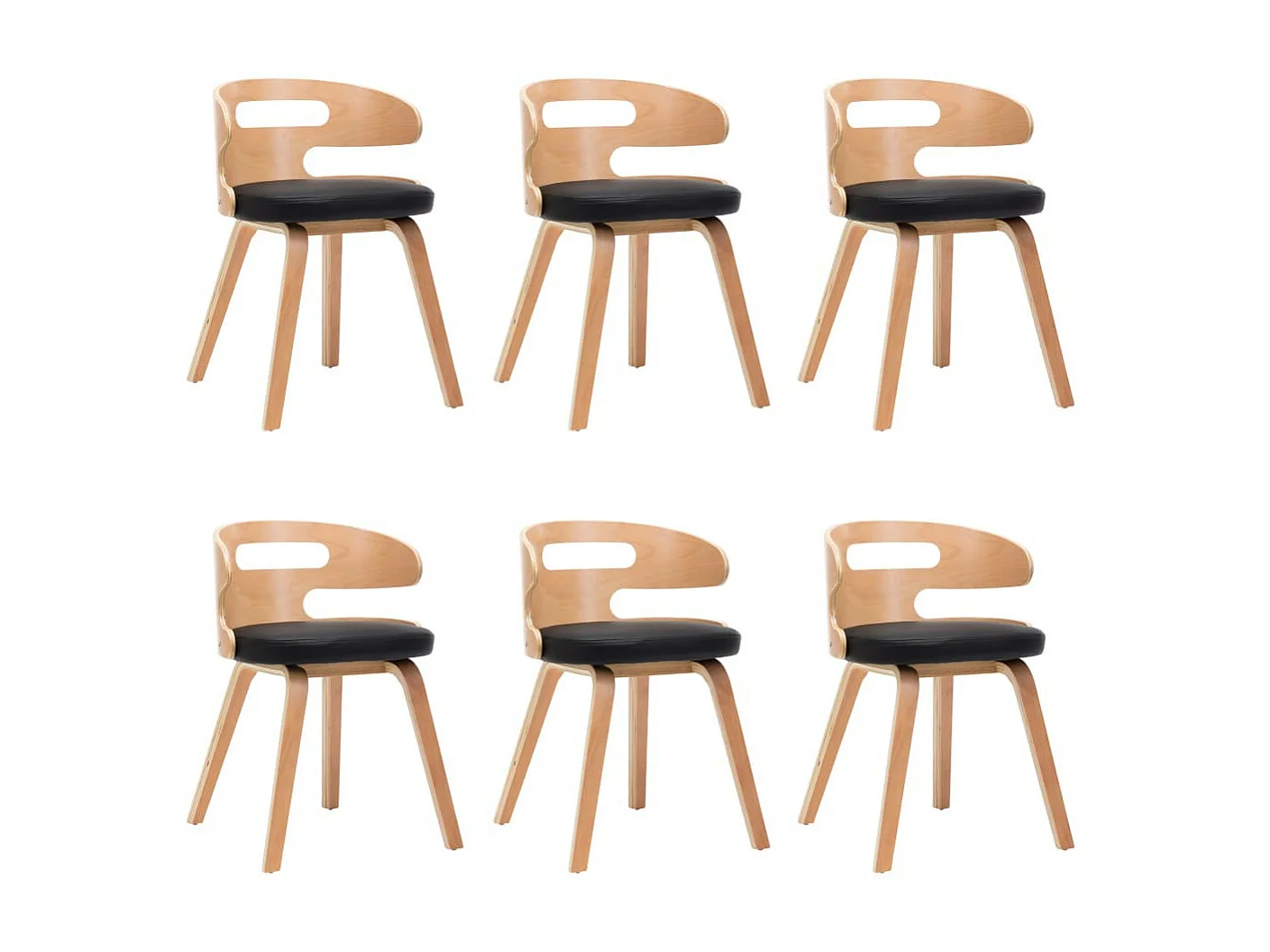 Chaises de salle à manger 6 pcs Noir Bois courbé et similicuir