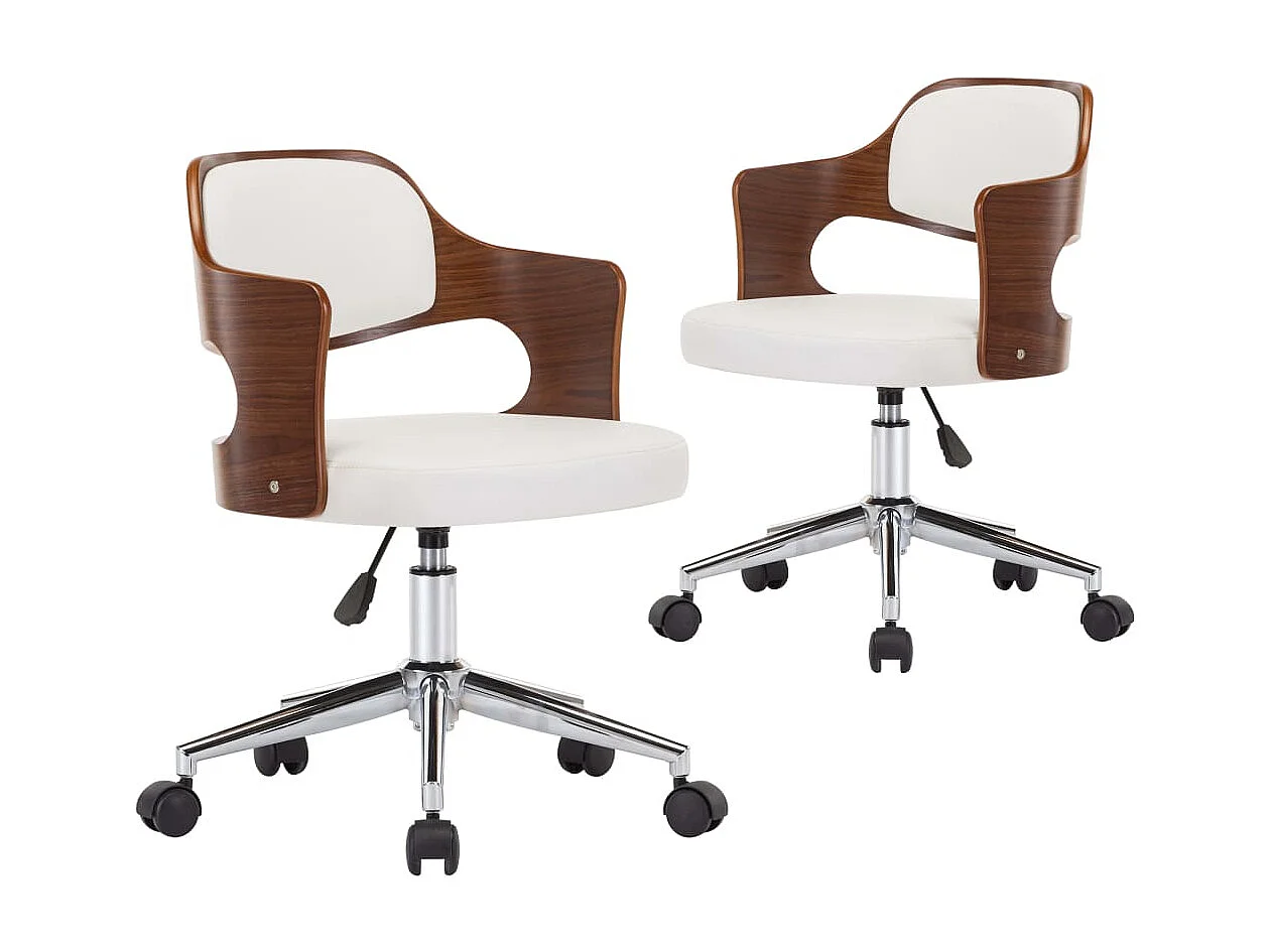 Chaises pivotantes à dîner 2pcs Blanc Bois courbé et similicuir 2
