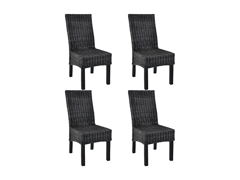 Chaises à dîner 4 pcs Noir Rotin Kubu et bois de manguier