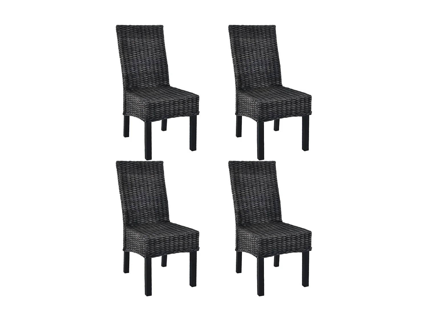 Chaises à dîner 4 pcs Noir Rotin Kubu et bois de manguier